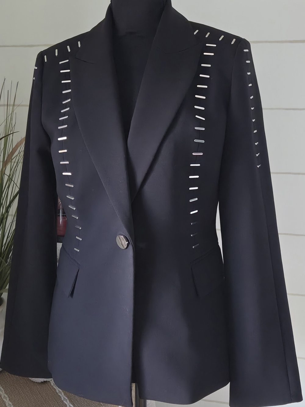 Frank Lyman Black Studded Single Button Blazer Jacket SP Autumn Outerwear